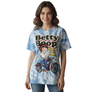 Betty Boop T-Shirt Womens M Blue Tie Dye Short Sleeve Motorcycle Graphic Casual